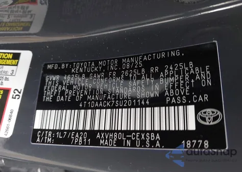 2025 Toyota Camry Se из США, поврежденный, VIN 4T1DAACK7SU201144